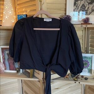 Charlie Holiday Navy Tie-Front Blouse